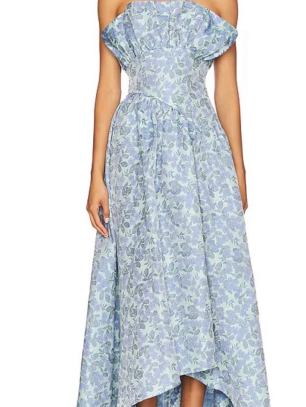 Elliatt Jacquard Asymmetric Gown Blue Floral